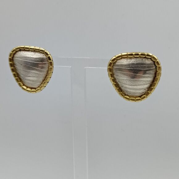 Vintage Jane Bohan Sterling Silver 925 18K Gold Clip On Modernist Earrings Rare - Picture 8 of 13